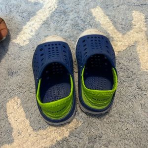 Blue and green shoes